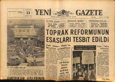 Yeni Gazete Gazetesi 23 Kasım 1966 - Toprak Reformunun Esasları Tesbit Edildi GZ90027 - 1