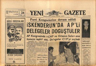 Yeni Gazete Gazetesi 24 Ekim 1966 - İskenderunda APli Delegeler Döğüştüler GZ91158 - 1