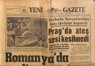 Yeni Gazete Gazetesi 25 Ağustos 1968 - Pragda Ateş Sesi Kesilmedi GZ91337 - 1
