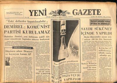 Yeni Gazete Gazetesi 25 Ekim 1965 - Demirel Kominist Partisi Kurulamaz GZ79929 - 1