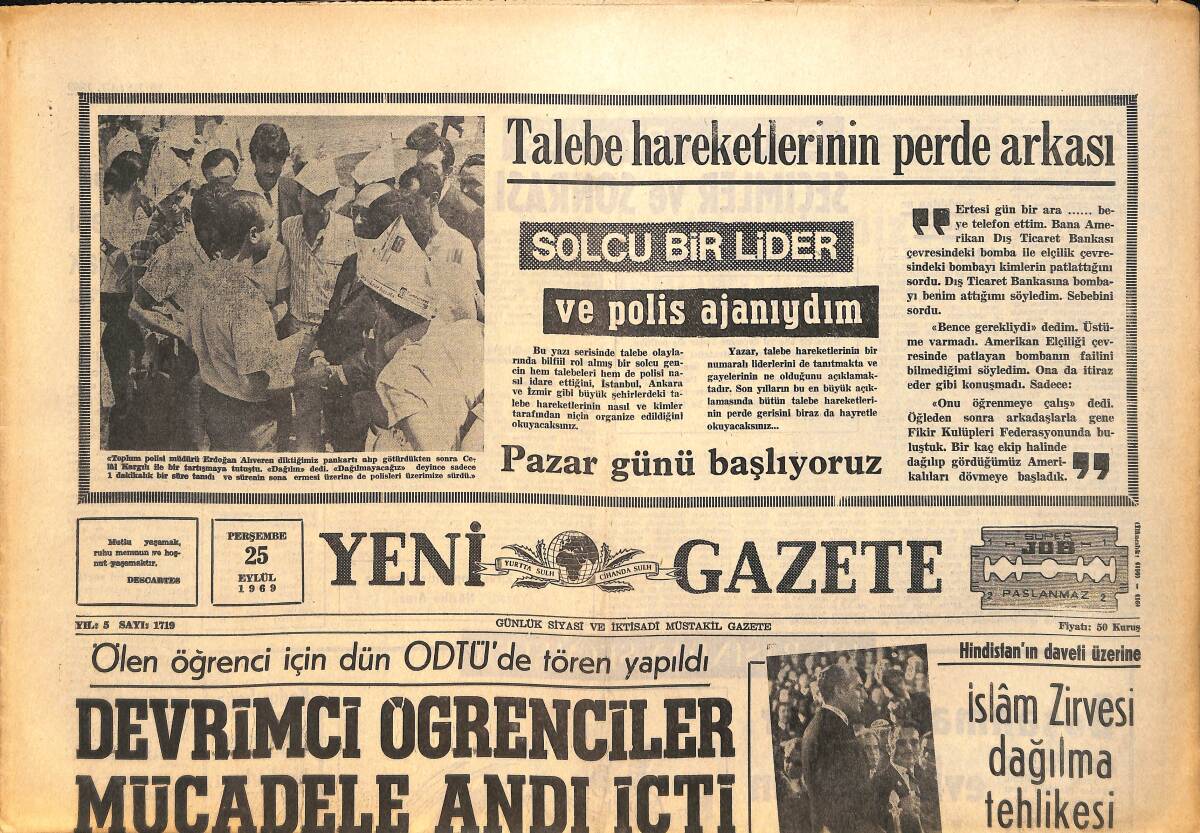 Yeni Gazete Gazetesi 25 Eylül 1969 - Süreyya : Kilisenin Nikâh Feshetmesi Boşanmanın En Kolay Yoludur GZ157794 - 1