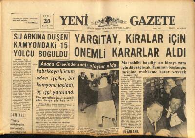 Yeni Gazete Gazetesi 25 Kasım 1966 - Adana Grevinde Kanlı Olaylar Oldu GZ90029 - 1
