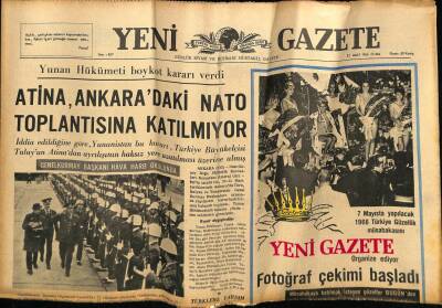 Yeni Gazete Gazetesi 25 Mart 1966 - Atina , Ankaradaki NATO Toplantısına Katılmıyor GZ74948 - 1