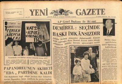 Yeni Gazete Gazetesi 25 Temmuz 1965 - Demirel Seçimde Baskı İmkansızdır GZ79894 - 1