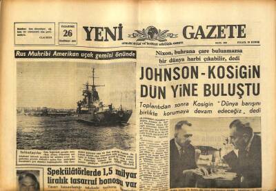 Yeni Gazete Gazetesi 26 Haziran 1967 - Rus Muhribi Amerikan Uçak Gemisi Önünde GZ77003 - 1