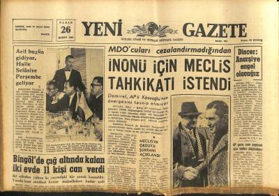 Yeni Gazete Gazetesi 26 Şubat 1967 - İnönü İçin Meclis Tahkikatı İstendi GZ77046 - 1
