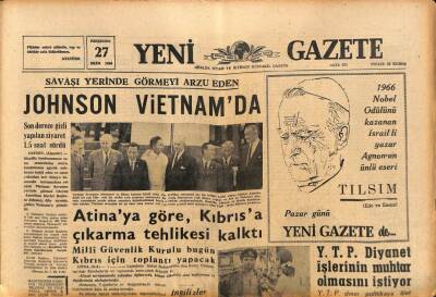 Yeni Gazete Gazetesi 27 Ekim 1966 - Atinaya Göre , Kıbrısa Çıkarma Tehlikesi Kalktı GZ91161 - 1
