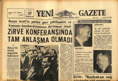 Yeni Gazete Gazetesi 27 Haziran 1967 - Zirve Konferansında Tam Anlaşma Olmadı GZ77004 - 1