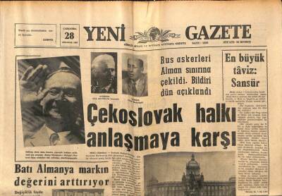 Yeni Gazete Gazetesi 28 Ağustos 1968 - Batı Almanya Markın Değerini Arttırıyor GZ74770 - 1