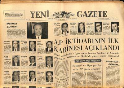 Yeni Gazete Gazetesi 28 Ekim 1965 - AP İktidarının İlk Kabinesi Açıklandı GZ79932 - 1