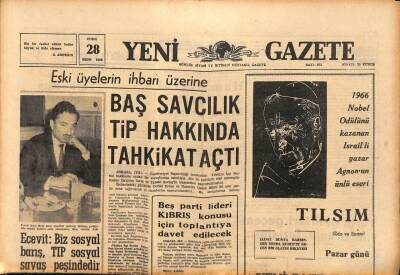 Yeni Gazete Gazetesi 28 Ekim 1966 - Beş Parti Lideri KIBRIS Konusu İçin Toplantıya Davet Edilecek GZ91162 - 1