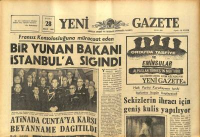 Yeni Gazete Gazetesi 28 Nisan 1967 - Bir Yunan Bakanı İstanbula Sığındı GZ76938 - 1
