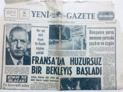Yeni Gazete Gazetesi 29 Nisan 1969 - Fransada Huzursuz Bir Bekleyiş Başladı GZ42429 - 1