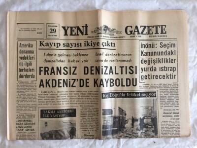 Yeni Gazete Gazetesi 29 Ocak 1968 - Fransız Denizaltısı Akdenizde Kayboldu GZ73328 - 1