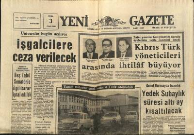 Yeni Gazete Gazetesi 3 Ocak 1969 - Kıbrıs Türk Yöneticileri Arasında İhtilaf Büyüyor GZ91249 - 1