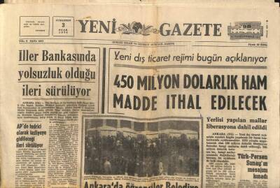 Yeni Gazete Gazetesi 3 Ocak 1970 - 450 Milyon Dolarlık Ham Madde İthal Edilecek GZ114011 - 1