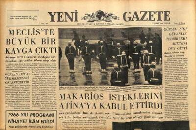 Yeni Gazete Gazetesi 3 Şubat 1966 - Makarios İsteklerini Atinaya Kabul Ettirdi GZ91214 - 1
