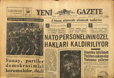 Yeni Gazete Gazetesi 30 Ekim 1966 - Sunay Partiler Demokrasimizi Korumalıdır dedi GZ91429 - 1
