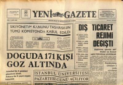 Yeni Gazete Gazetesi 30 Nisan 1971 - Doğuda 171 Kişi Göz Altında GZ90002 - 1