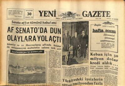 Yeni Gazete Gazetesi 30 Temmuz 1966 - Keban İçin 30 Milyon Dolar Kredi Aldık... GZ74968 - 1