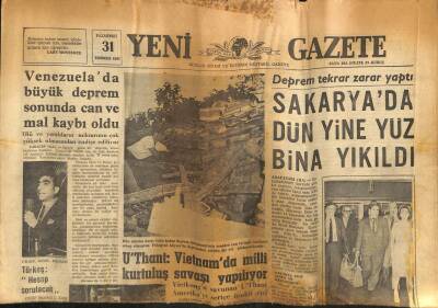 Yeni Gazete Gazetesi 31 Temmuz 1967 - Venezuelada Büyük Deprem Sonunda Can Ve Mal Kaybı Oldu GZ77110 - 1