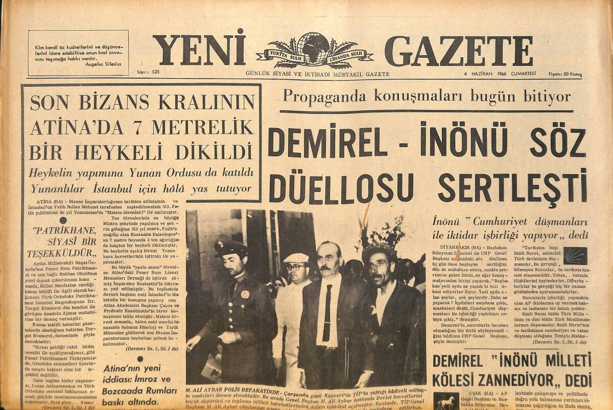 Yeni Gazete Gazetesi 4 Haziran 1966 - İçişleri Bakanı ''Kanun Tatbik Edilecek'' dedi - Demirel-İnönü Söz Düellosu Sertleşti GZ160449 - 1