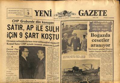 Yeni Gazete Gazetesi 5 Temmuz 1966 - Boğaz Kazası Bilançosu 1 Ölü 14 Kayıp GZ77105 - 1