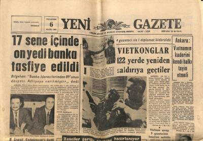 Yeni Gazete Gazetesi 6 Mayıs 1968 - Vietkonglar 122 Yerde Yeniden Saldırıya Geçtiler GZ74762 - 1