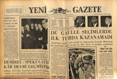 Yeni Gazete Gazetesi 7 Aralık 1965 - De Gaulle Seçimlerde İlk Turda Kazanamadı GZ79608 - 1