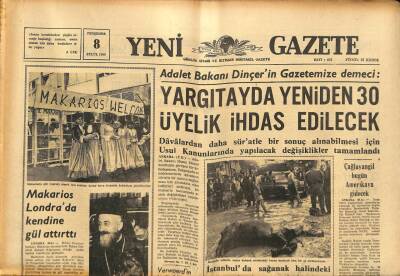 Yeni Gazete Gazetesi 8 Eylül 1966 - Makarios Londrada Kendine Gül Attırdı - Fransada Bir Yol Mahkemesi Kuruldu GZ91295 - 1