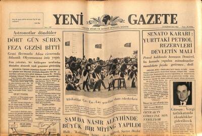 Yeni Gazete Gazetesi 8 Haziran 1965 - 4 Gün Süren Feza Gezisi Bitti GZ79840 - 1