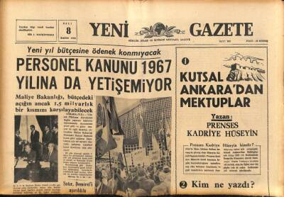 Yeni Gazete Gazetesi 8 Kasım 1966 - Personel Kanunu 1967 Yılına da Yetişemiyor GZ90226 - 1