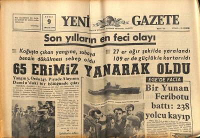 Yeni Gazete Gazetesi 9 Aralık 1966 - Bir Yunan Feribotu Battı 238 Yolcu Kayıp GZ76962 - 1