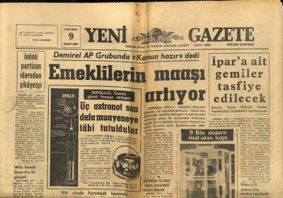 Yeni Gazete Gazetesi 9 Ekim 1968 - İnönü Partizan İdareden Şikayetçi - İngiliz Casusu Crabb Rusyada Yaşıyormuş GZ91253 - 1