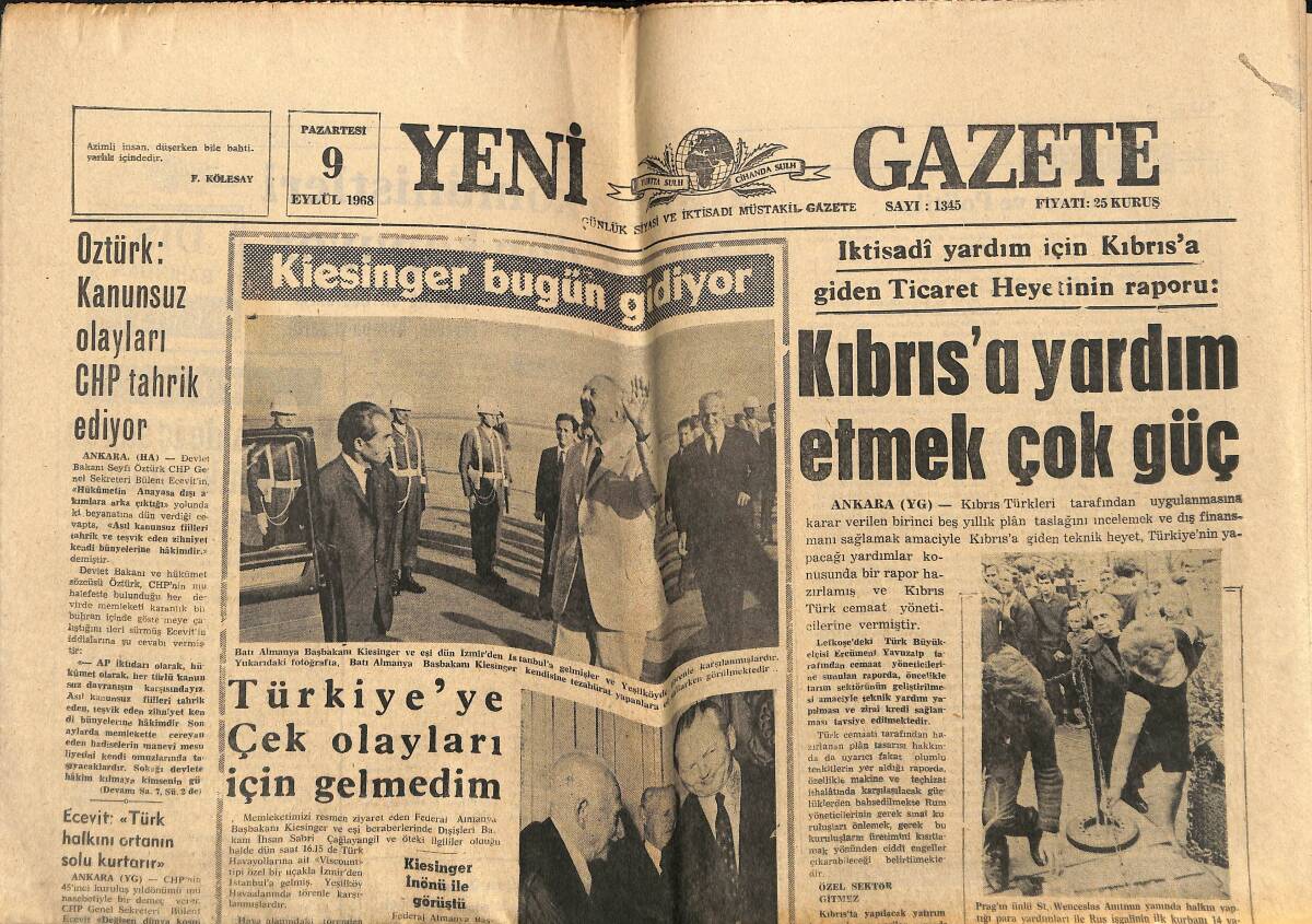 Yeni Gazete Gazetesi 9 Eylül 1968 - Güney Amerika'da Amerika Düşmanlığı Yayılıyor - Kadın Erkek Cinsellik Eşitliği Bir Film İçin Konu Oldu GZ148953 - 1