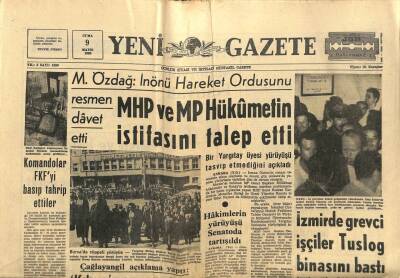 Yeni Gazete Gazetesi 9 Mayıs 1969 - İzmirde Grevci İşçiler Tuslog Binasını Bastı GZ91310 - 1