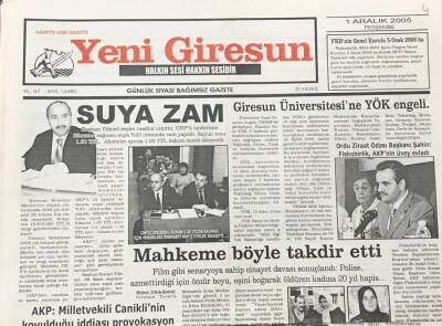 Yeni Giresun Gazetesi 1 Aralık 2005 Suya Zam GZ30329 - 1