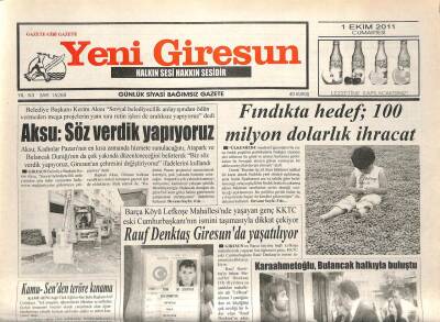 Yeni Giresun Gazetesi 1 Ekim 2011 - Rauf Denktaş Giresunda Yaşatılıyor GZ108941 - 1