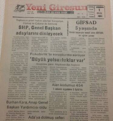 Yeni Giresun Gazetesi 1 Eylül 1993 - Gifsad 5 Yaşında GZ35453 - 1