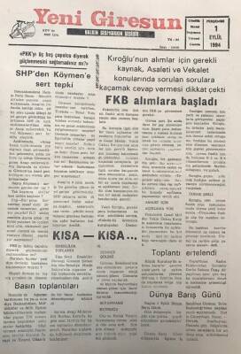Yeni Giresun Gazetesi 1 Eylül 1994Sosyal Demokrat Halkçı PartisiPKKyı Üç Beş Çapulcu Diyerek Güçlenmesini Sağlamadınız Mı GZ30036 - 1