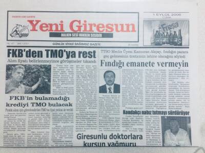 Yeni Giresun Gazetesi 1 Eylül 2006 - FKBden TMO ya Rest GZ40712 - 1