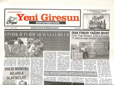 Yeni Giresun Gazetesi 1 Haziran 2006 - Irak Fındık Yağını Sevgi GZ108562 - 1