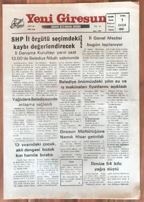 Yeni Giresun Gazetesi 1 Kasım 1991 - SHP İl Örgütü Seçimdeki Kaybı Değerlendirecek GZ1792 - 2