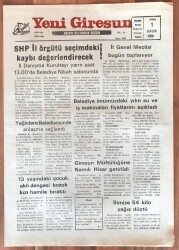 Yeni Giresun Gazetesi 1 Kasım 1991 - SHP İl Örgütü Seçimdeki Kaybı Değerlendirecek GZ1792 - 1