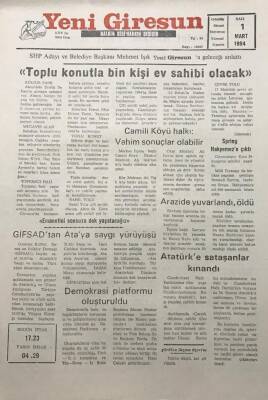 Yeni Giresun Gazetesi 1 Mart 1994 Devlet Bakanı Baki AtaçAmacımız Köye Ve Köylüye Daha İyi Hizmet Etmek GZ25993 - 1