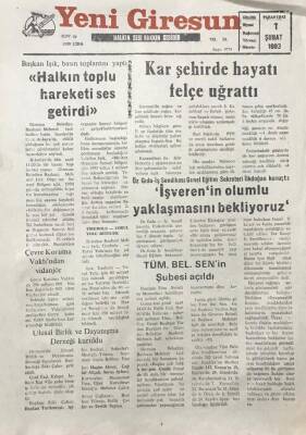 Yeni Giresun Gazetesi 1 Şubat 1993 Kar Şehirde Hayatı Felçe Uğrattı GZ30675 - 1