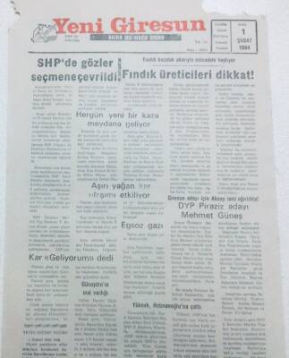 Yeni Giresun Gazetesi 1 Şubat 1994 - Fındık Üreticileri Dikkat! GZ41034 - 1