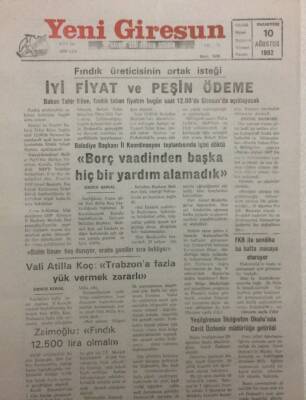 Yeni Giresun Gazetesi 10 Ağustos 1992 - Fındıkta İyi Fiyat Ve Peşin Ödeme GZ32131 - 1