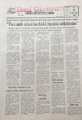 Yeni Giresun Gazetesi 10 Ağustos 1993 Verimli Alanlardaki Fındık Sökülsün GZ30285 - 1