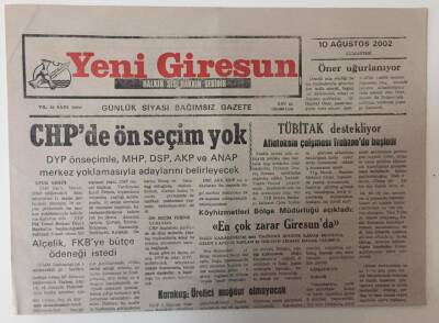 Yeni Giresun Gazetesi 10 Ağustos 2002 - CHPde Ön Seçim Yok GZ31028 - 1